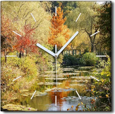 Produktbild von Coloray Uhr auf Leinwand 30x30 cm Wand Uhr Dekoration Wohnzimmer Segeltuch weiße Zeiger -Landschaft des Herbstes