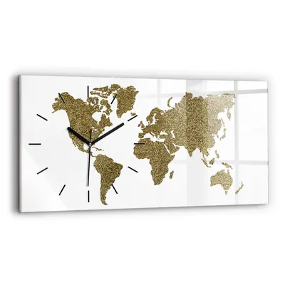 Produktbild von Wallfluent Wanduhr – Stilles Quarzuhrwerk - Uhr Dekoration Wohnzimmer Schlafzimmer Küche - Zifferblatt mit Strichen - schwarze Zeiger - 60x30 cm - Weltkarte