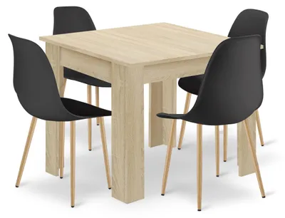 Zdjęcie produktu dla Zestaw mebli stół 80x80 cm dąb sonoma + 4 krzesła czarne do kuchni