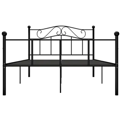 A black metal bed frame is shown against a white background.