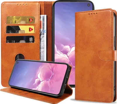 Produktbild von Geschikt voor Samsung  Galaxy S10E Telefoonhoesje Kunstleer met Magnetisch lipje en Pasjeshouder  Book Case met Klepje - Bruin - Smartphonica
