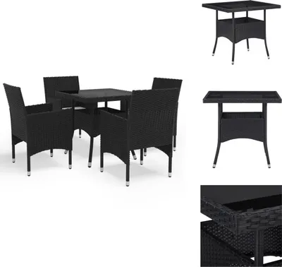Produktbild von vidaXL 5-tlg. Garten-Essgruppe Schwarz Poly Rattan und Glas -  Gartenmöbel-Sets
