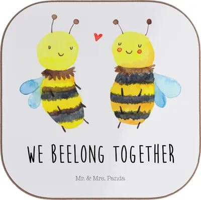 Produktbild von Mr. & Mrs. Panda Untersetzer für Gläser Biene Verliebt - Weiß - Geschenk, Coaster, unterleger, Tischuntersetzer, bieruntersetzer
