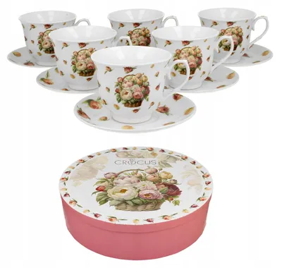Immagine prodotto di DUO | Tazza e piattino - Tazza da tè - 250 ml - Set di 6 - Colorato - Tazza da tè - Fiorito - Confezione regalo
