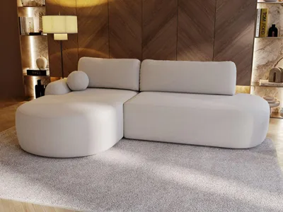 Produktbild von GrainGold Ecksofa L-Form Links Aurio O - Ecksofa mit Schlaffunktion und Bettkasten - Moderne Ecksofa, Wohnzimmer Ecksofa - Eckcouch Creme (Lambi 01)