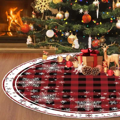 Weihnachtsbaumdecke, 120 cm, rot/weiß, Schneeflocken, Polyester