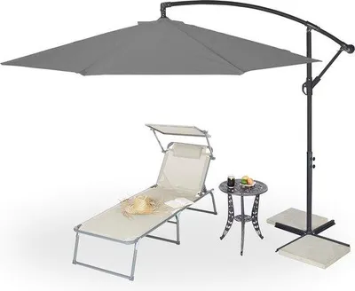 Produktbild von Famanu Sonnenschirm mit Fuß, Ø 300 cm, mit Schutzhülle, mit Kurbel, drehbar, stabil, grau