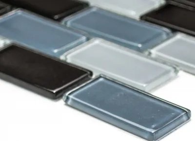 Produktbild von Handmuster Mosaikfliese Transluzent schwarz Brick Glasmosaik Crystal schwarz MOS66-0208_m