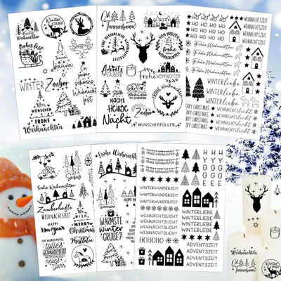 Produktbild von Reibaufkleber Weihnachten, 6 Stück, wasserfest, für DIY Dekoration