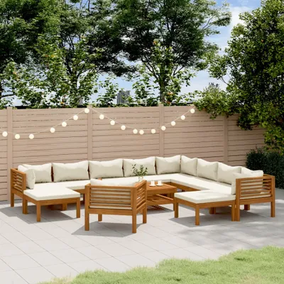 Produktbild von Möbel 12-tlg. Garten-Lounge-Set mit Creme Kissen Massivholz Akazie - Gartenmöbelgarnituren 3086943