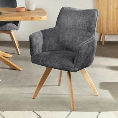 Produktbild von riess-ambiente Drehbarer Stuhl ASGARD grau Chenille mit Federkernpolsterung und Armlehne