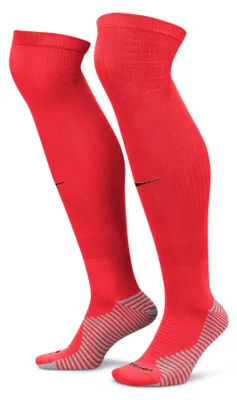 Immagine prodotto di Calze da calcio Nike Dri-FIT Strike, alte fino al ginocchio, colore rosso acceso/nero, codice prodotto FQ8253-635, taglia S