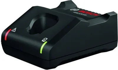 A black Bosch battery charger shown from a diagonal angle.