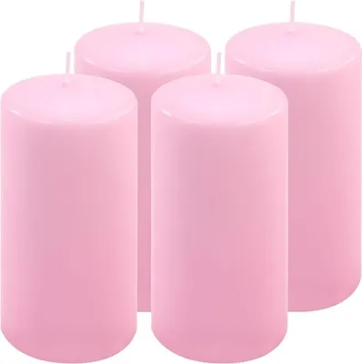 Zdjęcie produktu dla Zestaw świec słupkowych, 15 cm, Ø 7,5 cm, różowy, 4 sztuki.