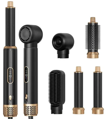Produktbild von 5-in-1 Heißluftbürste für Damen, Warmluft-Stylingbürste mit 1100 W, zum Föhnen, Locken und Glätten, 3 Temperaturstufen, Schwarz