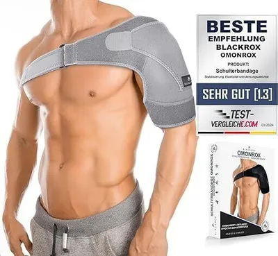 Produktbild von BLACKROX Schulterbandage [Vergleichssieger 2024] Für Damen & Herren | Schulterstütze | Perfekt für Sport, Kraftsport & Bodybuilding, Grau, One Size