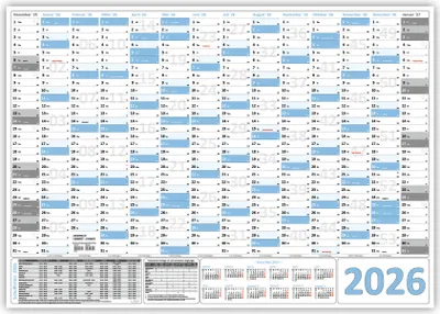 Produktbild von XXL Wandkalender Wandplaner 2026 hellblau (gerollt) DIN A0 Format (841 x 1189 mm) 14 Monate komplette Jahresvorschau Folgejahr und Ferientermine Feiertage aller Bundesländer