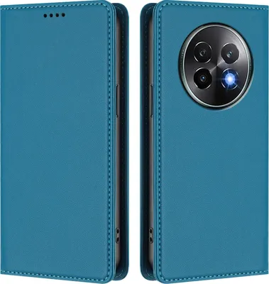 Image de Étui en cuir pour Realme 13+ 5G, étui à rabat magnétique en cuirPolyuréthaneavec support, bleu lac