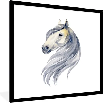 Produktbild von MuchoWow® MuchoWow® Gerahmtes Poster Pferd - Aquarell - Grau - Mädchen - Kinder - Mädchen 40x40 cm - Poster mit zchwarzem Bilderrahmen - Mit Rahmen - Wanddekoration Schlafzimmer