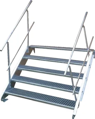 Produktbild von Stahltreppe 5 Stufen-Breite 60cm Variable-Höhe 70-105cm beidseit. Geländer