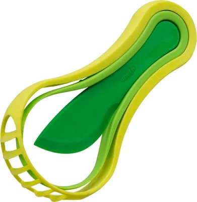 A kitchen utensil for preparing avocados, mangos, and papayas.