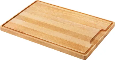 A wooden cutting board on a white background.