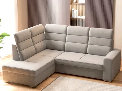 Produktbild von Komfortables Ecksofa 260x202x103 Modernes Komfortables Ecksofa mit konturiertem Rücken + verstellbare Kopfstützen + Schlaffunktion + Stauraum MOON