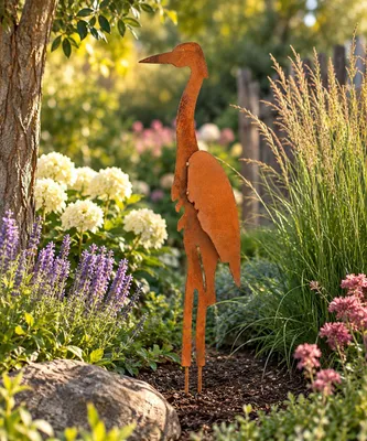 Produktbild von Bornhöft Gartenstecker Kranich Fischreiher, Edelrost, 3D-Flügel, Rostbraun, 90 cm