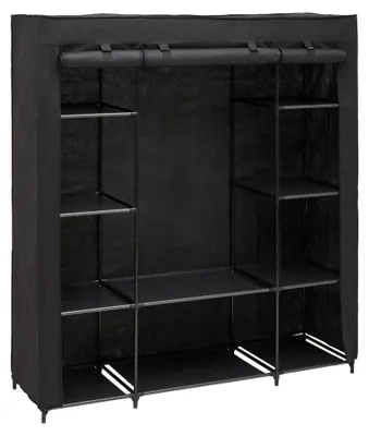 Obrázek produktu pro Textilní šatní skříň DRESSY dvojitá se 2 policemi, 155 x 45 x 165 cm - černý