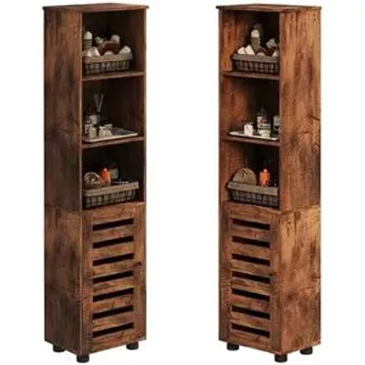 Obrázek produktu pro Úzká, rustikální skříňka do koupelny, tmavě hnědá, výška 167 cm