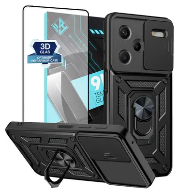 Produktbild von Armor Handyhülle für Xiaomi Redmi Note 13 Pro+ 5G mit 9H Displayglas Displayschutz Kameraschutz Handy Panzer Case Cover Schutzhülle Outdoor Farbe: Schwarz