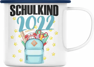 Produktbild von Trendation - Einschulung Mädchen Geschenk Schultüte Füllung Emaille Tasse Schulstart 1. Schultag Schuleinführung Schulanfang Geschenkidee Schulkind 2022 (Blau)