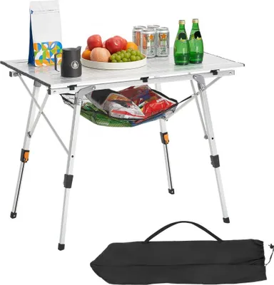 Zdjęcie produktu dla Przenośny stół składany 90 cm - Stół bufetowy i uniwersalny - Prostokątny stół aluminiowy dla 2-4 osób - Regulowana wysokość z torbą do przenoszenia - Idealny jako stół ogrodowy i kempingowy na przyjęcia i pikniki - Srebrny