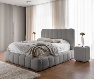 Image de Lit CHLOE 180x200 cm - avec coffre de lit, lit double avec espace de rangement et sommier à lattes, aspect boxspring, lit sans matelas, chambre à coucher - Gris