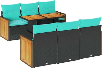 Produktbild von 7-tlg. Garten-Sofagarnitur mit Kissen Schwarz Poly Rattan