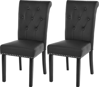 Obrázok produktu pre 2x Jedálenská stolička Chesterfield 2 - koženka, tmavé nohy - Čierna