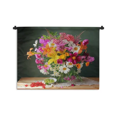 Produktbild von MuchoWow® Wandteppich Wandbehang Blumenstrauß - Stilleben - Obst 60x45 cm Tapisserie Dekoration Wandtuch - Das Schlafzimmer