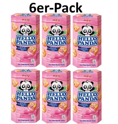 Produktbild von 6er-Pack meiji Hello Panda Kekse Erdbeerfüllung 50g