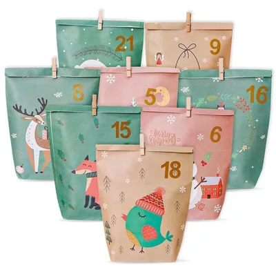 Produktbild von Adventskalender zum Befüllen, 24 Kraftpapiertüten, Weihnachtskalender Geschenk, DIY Set, 17 x 21.5 cm
