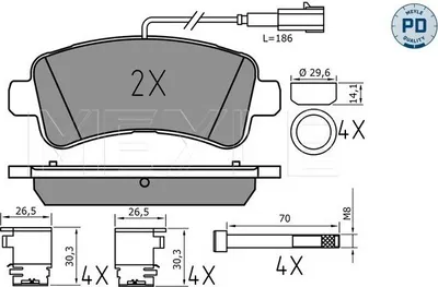 Produktbild von MEYLE 025 259 8721/PD Bremsbeläge Hinten für FIAT Ducato Kastenwagen (250, 290) Ducato Pritsche / Fahrgestell (250, 290) Ducato Bus (250, 290)