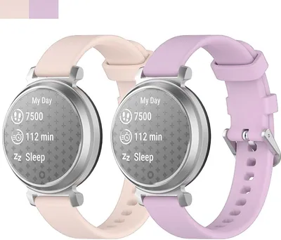 Produktbild von FFO2World 2er-Pack 14-mm-Silikon-Smartwatch-Armbänder, passend für Garmin Lily 2 (nur zweite Version) – Silikon-Uhrenarmbänder – Pink + Lila