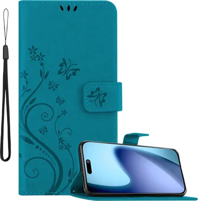 Produktbild von Cadorabo Hülle für Apple iPhone 17 Hülle in FLORAL BLAU Schutzhülle im Blumen Design mit Magnetverschluss, Standfunktion und Kartenfächern Book Case Cover