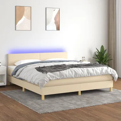 Produktbild von The Living Store Boxspringbett mit Matratze & LED Creme 180x200 cm Stoff
