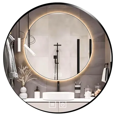 Zdjęcie produktu dla SAVE ®HOME Okrągłe lustro łazienkowe LED - 60 cm - PODŚWIETLANE - Z RAMĄ LOFT - 3 BARWY ŚWIATŁA - ŚCIEMNIALNE - BEZ PARY - DOTYKOWE - LUSTRO ŚCIENNE