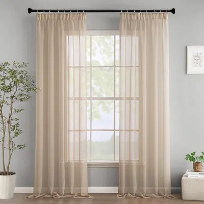 Productafbeelding van Vitrage - Plooiband - Beige - 245 x 140 cm - Set van 2