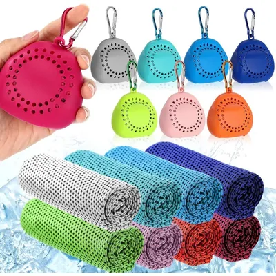 Produktbild von 8x Kühlhandtuch 60x30cm Sporthandtuch Mikrofaser mit Silikontasche für Fitness & Outdoor