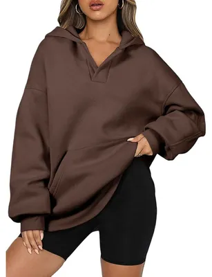 Productafbeelding van Damenhoodie, sportief, oversized, warm, comfortabel, zacht, bruin, maat S