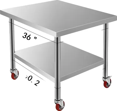 Image de Table de préparation en acier inoxydable, 4 roulettes pivotantes, capacité de charge de 100 kg à 300 kg, 36 x 30 pouces