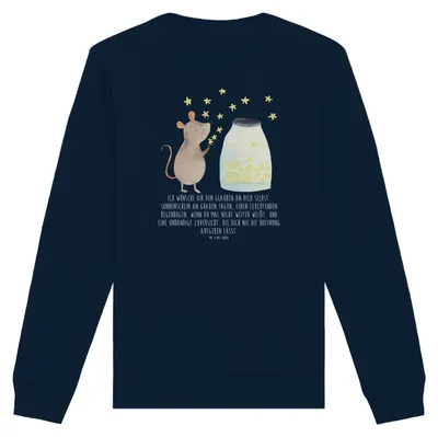Produktbild von Mr. & Mrs. Panda Baumwoll Pullover Maus Sterne Größe S - French Navy - Geschenk, Nachhaltiger, Taufe, Schwangerschaft, Sweater, Lustige Sprüche, Geburt, Sweatshirt, Pulli