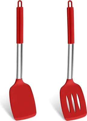 Produktbild von Rostfreier Hitzebeständiger Kochlöffel mit Griffen Rot - Waschmaschinenbeständig